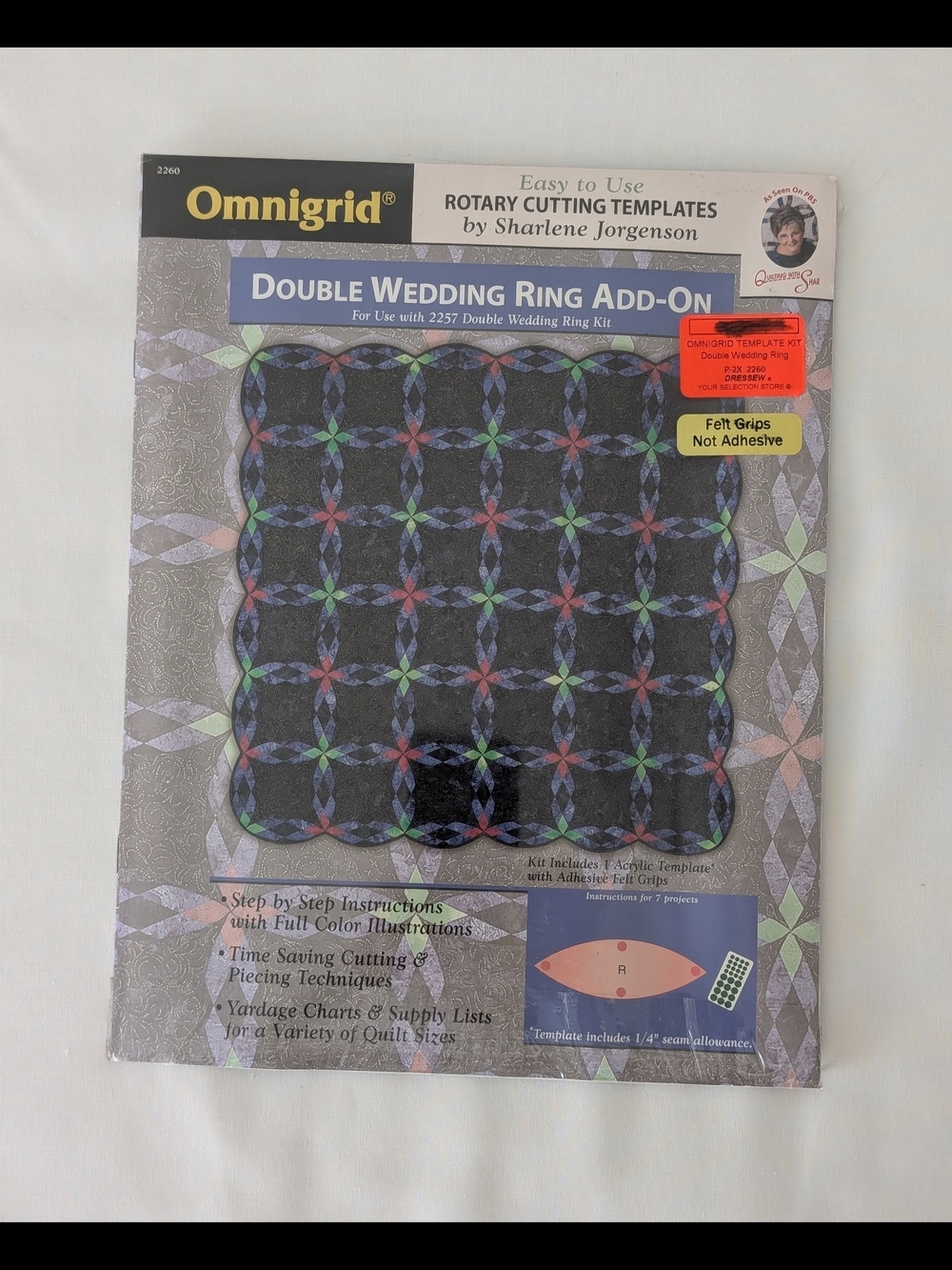 Omnigrid 'Double Wedding Ring Add-On' Rotary Cutting Template non-Stick Grips